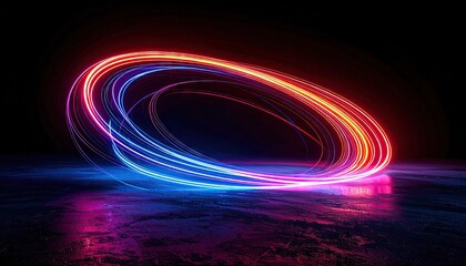 Red And Blue Neon Light Trails Circle Abstract Background