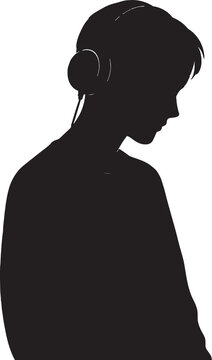 Stylized black silhouette of a person wearing headphones, head slightly bowed in a relaxed posture. The minimalist composition emphasizes mood and anonymity, evoking themes of introspection, audio imm
