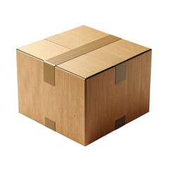 A securely taped brown cardboard shipping box isolated on a black background.