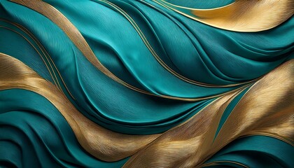 Rich Teal And Gold Fabric Textured Curves For Wallpaper Or Background 002