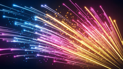 Colorful Neon Light Trails Abstract Background with Glowing Particles