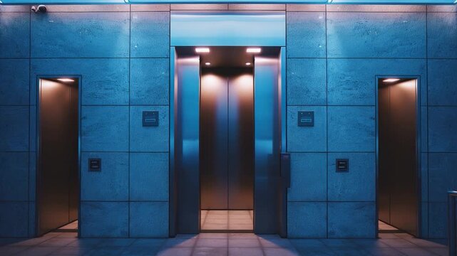 Video Two elevators sit inside a modern building, ideal for office or commercial use