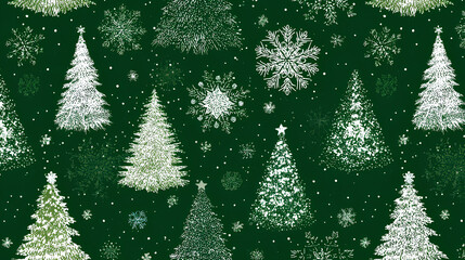Green Christmas background with snowflakes and christmas trees seamless pattern of christmas trees and snowflakes on green background Christmas wrapping paper Xmas pattern with ornaments 