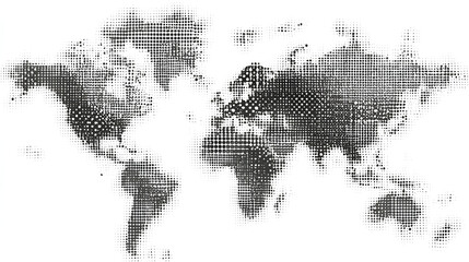 Fototapeta premium Halftone world map with dot pattern, dotted globe continents graphic, black and white Earth planet, global geography elements, digital simple travel infographics. Vector isolated concept Stock Vector