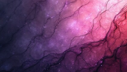 Naklejka premium Abstract purple and pink textured background with organic patterns. Swirls of color blend creating fluid nebula effect. Dark lines create contrast on the vibrant backdrop.