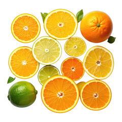 Assortment of vibrant citrus fruits, including oranges, limes, and lemons, sliced and whole against a black background.