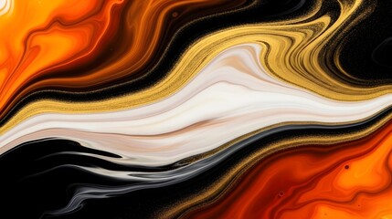 Fototapeta premium Abstract Swirling Marble Texture with Gold and Orange Accents, Flowing Liquid Art Background