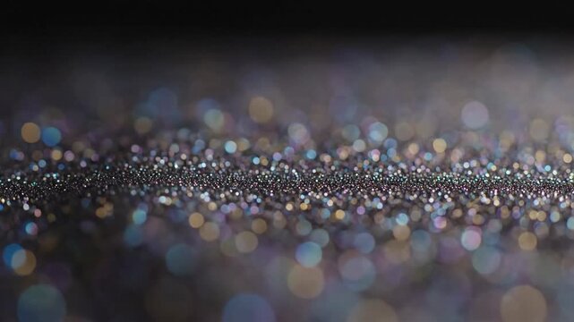 A luxurious sparkling surface with fine movements and shimmering lights in a dark environment viewed from a close-up perspective