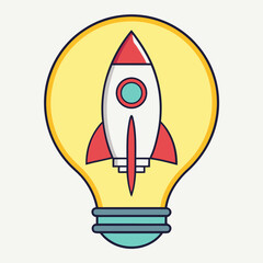 Rocket Ship Idea Innovation Concept With Lightbulb Design
