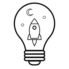 Rocket Ship Inside Lightbulb Innovation Concept Design