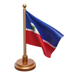 Haitian flag on a small golden desk stand isolated on transparent background