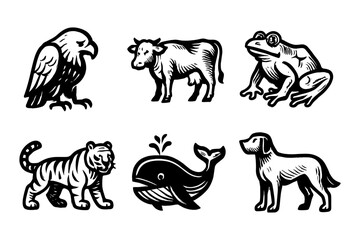 Animal woodcut art: iconic creatures in vintage black and white style