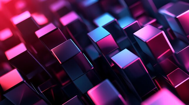 A close-up view of a vibrant array of colorful cubes in a modern geometric pattern