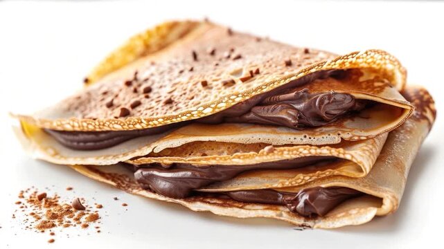 Video A plate of delicious-looking crepes topped with melted chocolate