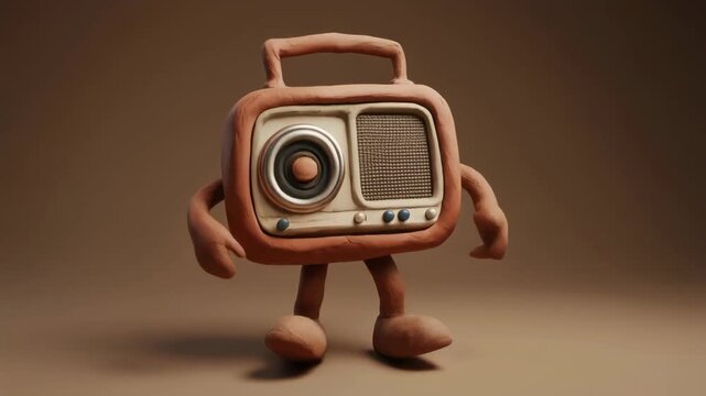 Retro Clay Radio Bouncing to Beat - Cute Musical Stop Motion Loop