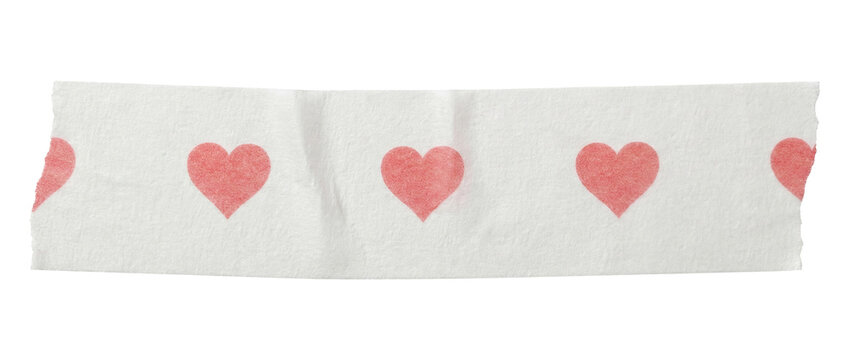 Paper tape with red heart pattern isolated on transparent background