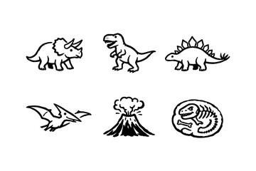 Fototapeta premium Hand drawn dinosaur icons: t-rex, stegosaurus, triceratops, and more