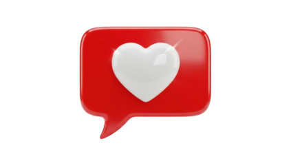 Red speech bubble with white heart icon isolated on transparent background