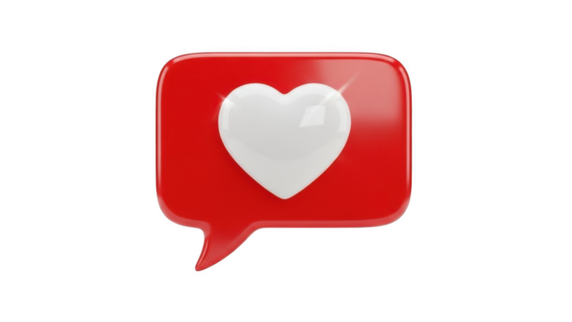 Red speech bubble with white heart icon isolated on transparent background - Powered by Adobe