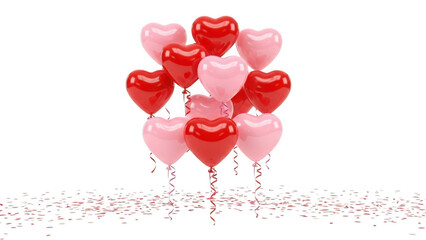 Heart shaped balloons cluster isolated on transparent background