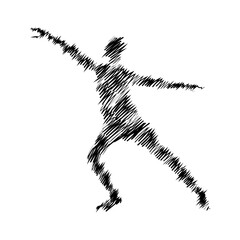 Fototapeta premium Abstract scribble vector illustration of a human figure in a dynamic athletic pose using black hand drawn textured lines on white