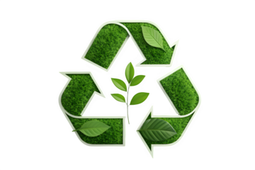 Nature's cycle: sustainable future represented by a green grass recycle icon isolated on transparent background