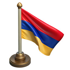 Armenian flag on a miniature stand isolated on transparent background