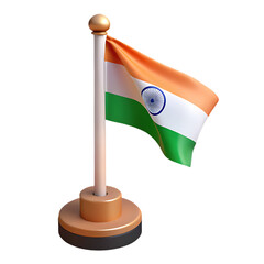 Small indian flag on a wooden stand isolated on transparent background