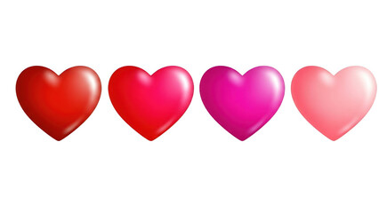 Four hearts in gradient colors - isolated on transparent background