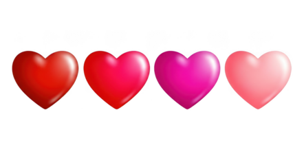Four hearts in gradient colors - isolated on transparent background