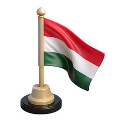 Hungarian flag on a wooden pole isolated on transparent background
