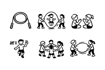 Naklejka premium Children engaging in classic playground games in black and white silhouettes