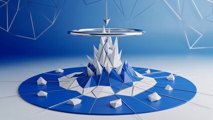 3d render of a compass on a blue background