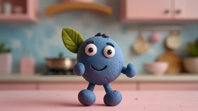 Happy Clay Blueberry Character Bouncing - Cute Food Animation Loop