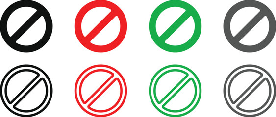 Prohibition Symbol Icon Set &ndash; Red, Green, Black and Gray Forbidden Signs