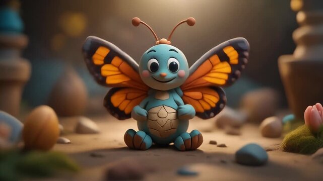 Cute Clay Butterfly Flapping Wings - Whimsical Nature Stop Motion Loop