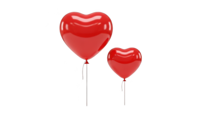 Two heart-shaped balloons isolated on transparent background