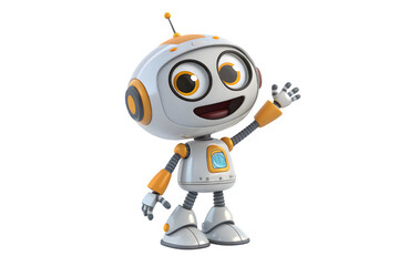 Fototapeta premium Cute 3d rendering of a friendly small robot waving cheerfully, isolated on black background isolated on transparent background