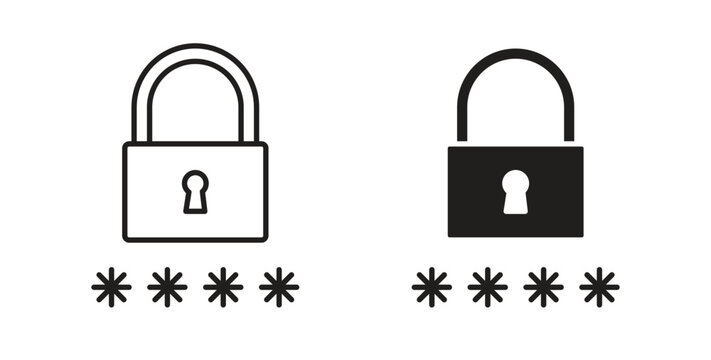 Code lock icons. Outline icons vector collection. flat illustrations