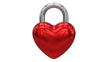 Red heart-shaped padlock isolated on transparent background