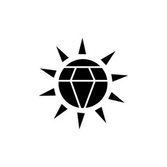 A black and white sun logo with a diamond at its center