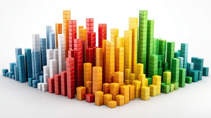 Colorful Graph Representation of Data Blocks in Various Heights and Shades Depicting Trends and Analysis Concepts for Business and Marketing Strategies