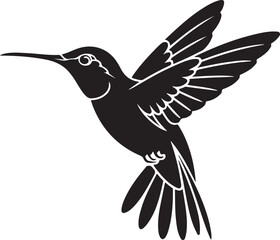 Obraz premium Black and white hummingbird silhouette with detailed wings and tail feathers