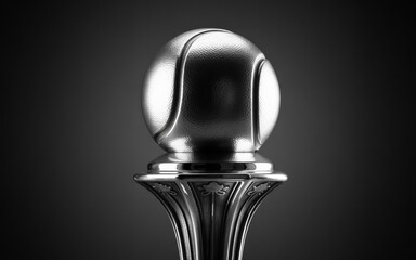 Closeup of a metallic finial with a spherical top on a pedestal
