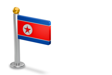 North Korea flag standing on a white background