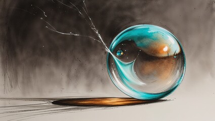 Artistic Glass Sphere with Splatter Detail, Abstract Watercolor Effect