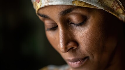 religious portrait, a peaceful, editorial-style portrait of an individual in serene contemplation engaging in a personal religious practice in a natural setting