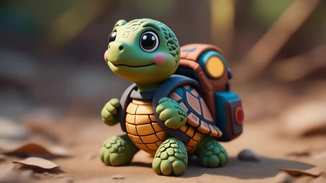 Traveler Clay Turtle with Backpack - Cute Adventure Animal Loop