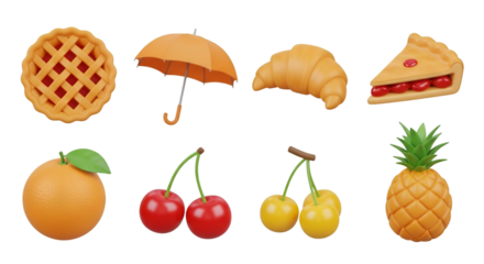 Assorted Cartoon Fruits and Pastries Illustration