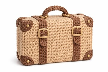 Handmade woven crochet bag isolated on white background for fashion accessory craft concept